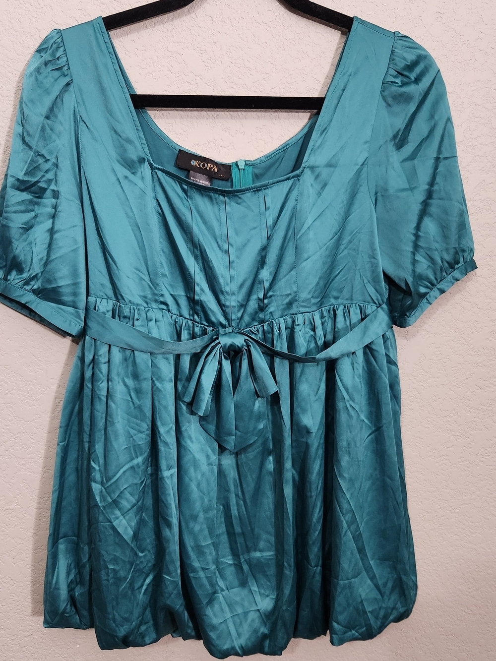 Kopa Teal Satin Tie-Front Mini Dress
